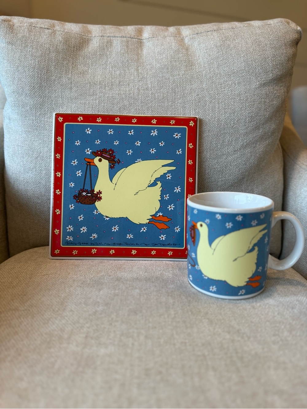Vintage Taylor & Ng San Francisco Gracie Goose Ceramic Tile & Mug Set